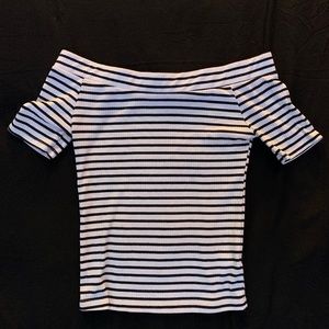 Windsor black and white off the shoulder crop top